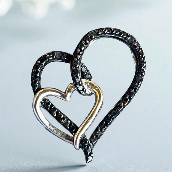 925 Sterling Silver Double Open Heart Pendant by Designer SUN - Picture 1 of 2